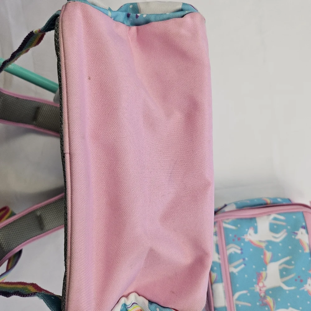 PBK Mackenzie Backpack & Lunchbox Aqua Unicorn Harper Monogram Good Condition